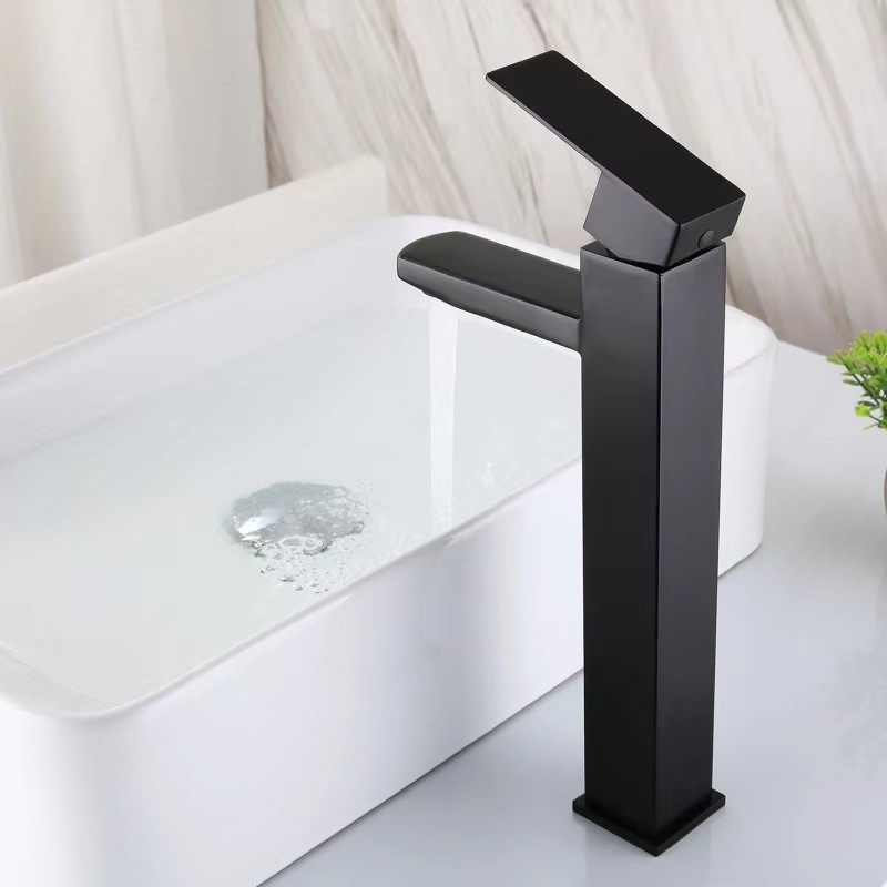 Hot Sale Matte Black Square Bathroom Vanity Tall Wash Basin Faucet Mixer Lavatory Tall Bathroom Tap