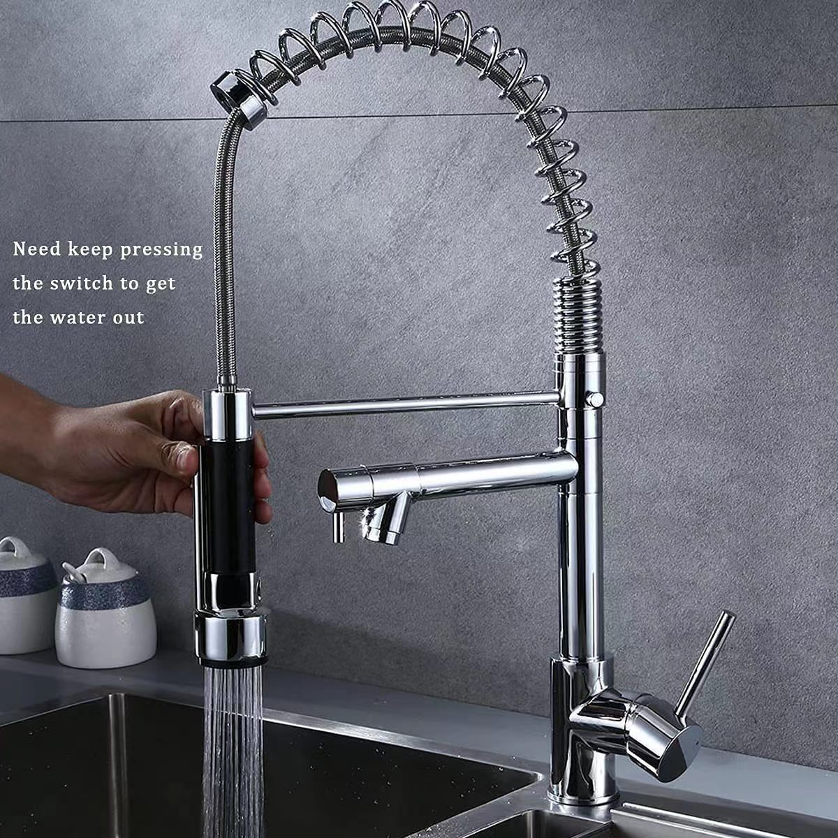 Commercial Chrome Luxury Single Hole Single Lever Brass Sink Tap Pull Out Spring Sprayer Dual Spout Kitchen Faucet