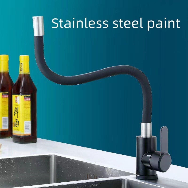 Simply Black Flexible Kitchen Tap 304 Stainless Steel Single Lever Vientiane Rotation Mixer Kitchen Faucet