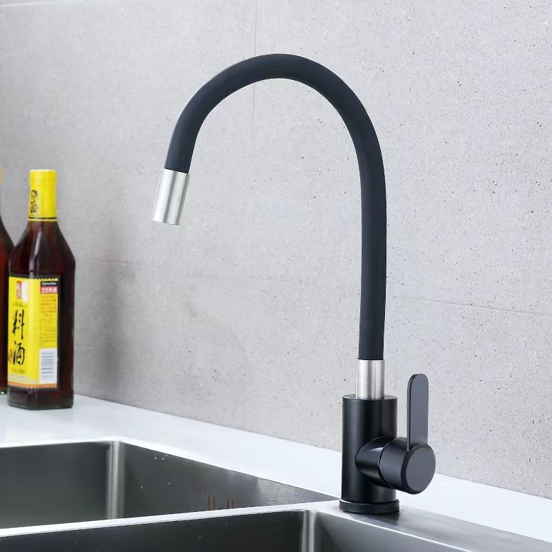 Simply Black Flexible Kitchen Tap 304 Stainless Steel Single Lever Vientiane Rotation Mixer Kitchen Faucet