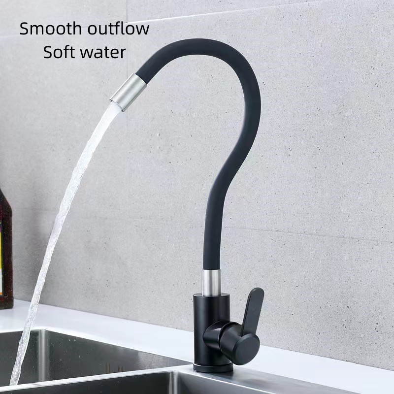 Simply Black Flexible Kitchen Tap 304 Stainless Steel Single Lever Vientiane Rotation Mixer Kitchen Faucet