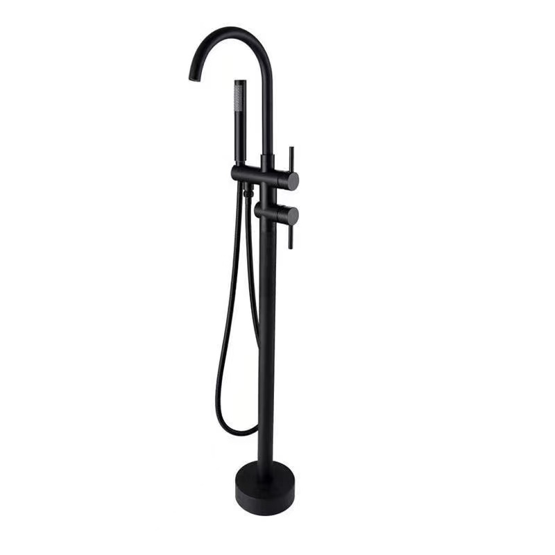 Luxury Brass Rotation Spout Freestanding Bathtub Filter Faucet Waterfall Black Exposed Bathroom Floor Mount Shower Set Mixer