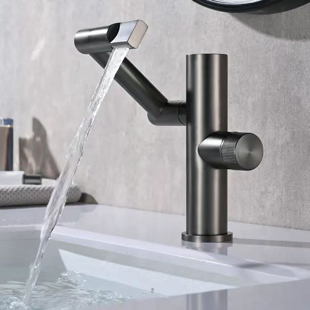 New Arrival Gun Gray Universal Rotating Robot Arm Bathroom Tap Hot And Cold Water Basin Faucets With Led Digital Display