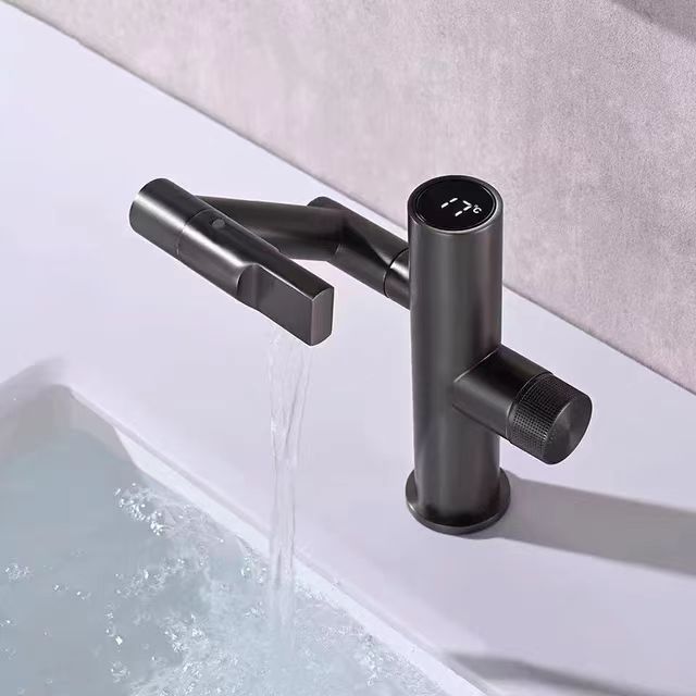 New Arrival Gun Gray Universal Rotating Robot Arm Bathroom Tap Hot And Cold Water Basin Faucets With Led Digital Display