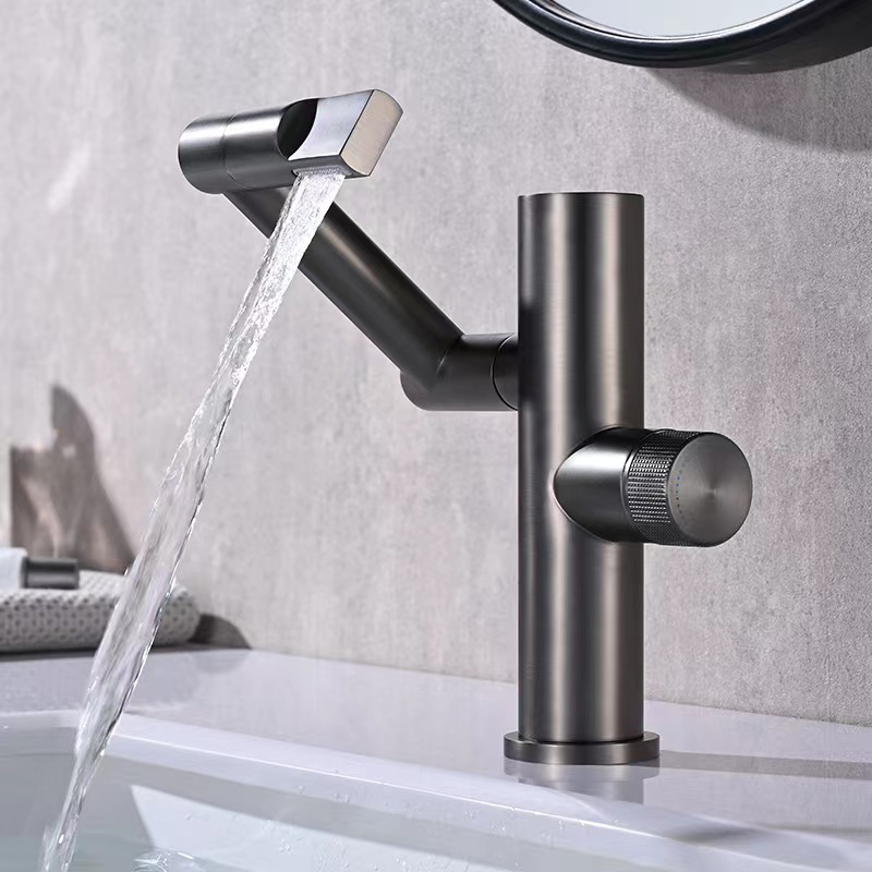 New Arrival Gun Gray Universal Rotating Robot Arm Bathroom Tap Hot And Cold Water Basin Faucets With Led Digital Display