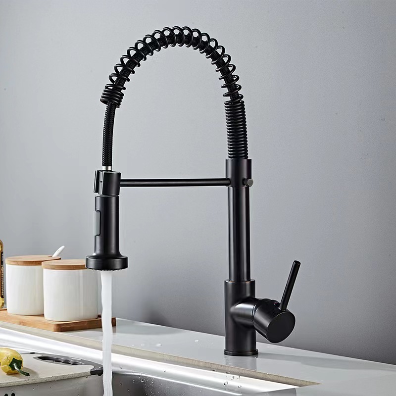 High Quality Brass Black Spring Faucet One Handle Drop Down Dual Function Sprayer Sink Tap Kitchen Hot And Cold Water Faucets