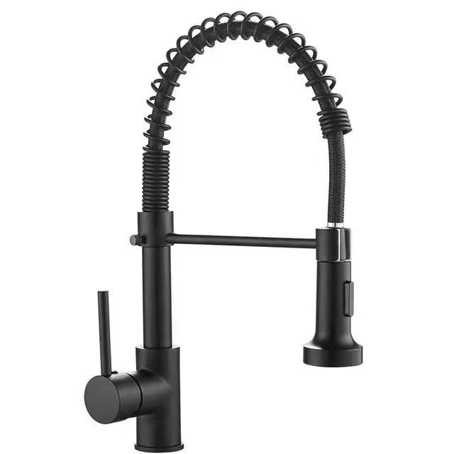 High Quality Brass Black Spring Faucet One Handle Drop Down Dual Function Sprayer Sink Tap Kitchen Hot And Cold Water Faucets