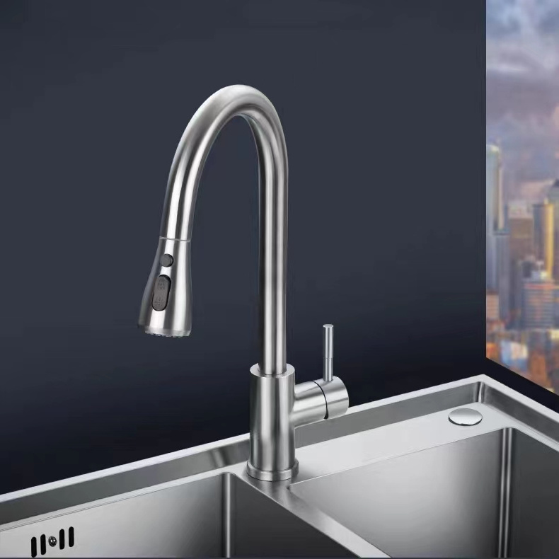 High Quality 304 Stainless Steel Brushed Nickel Kitchen Faucet Single Handle Pull-Down Sink Mixer Hot And Cold Water Faucets