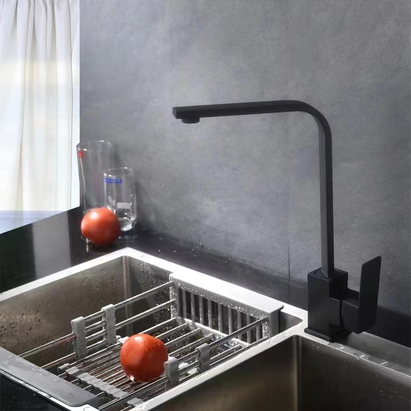 Wholesale Stainless Steel Black Seven-Character Kitchen Faucet 360 Degrees Rotating Square Sink Faucets Cold And Hot Water Tap