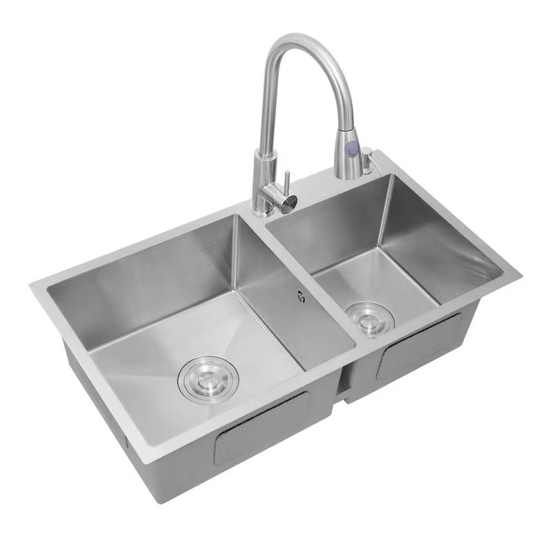 Modern Handmade Stainless Steel Nano Sink Brushed SUS304 Double Bowl Kitchen Sink Food Grade Oil Resistant Sink