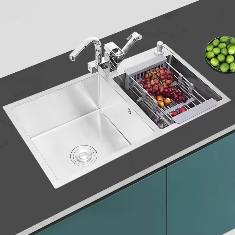 Modern Handmade Stainless Steel Nano Sink Brushed SUS304 Double Bowl Kitchen Sink Food Grade Oil Resistant Sink