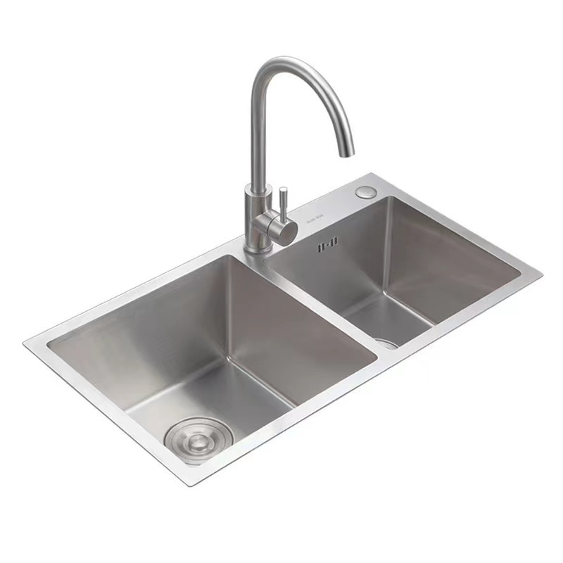 Modern Handmade Stainless Steel Nano Sink Brushed SUS304 Double Bowl Kitchen Sink Food Grade Oil Resistant Sink