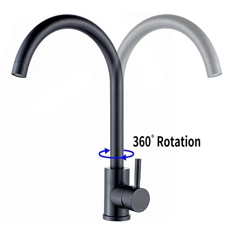 Online Good Selling Stainless Steel Black Rotate Kitchen Tap Hot Cold Water Mixer Kitchen Faucet For Sink