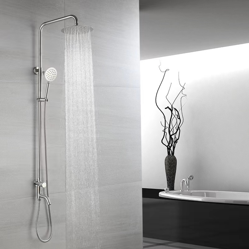 Wholesale Wall Mounted Simple Shower Faucet Stainless Steel Wire Rain Shower Set Single Cold Water Three Function Faucets