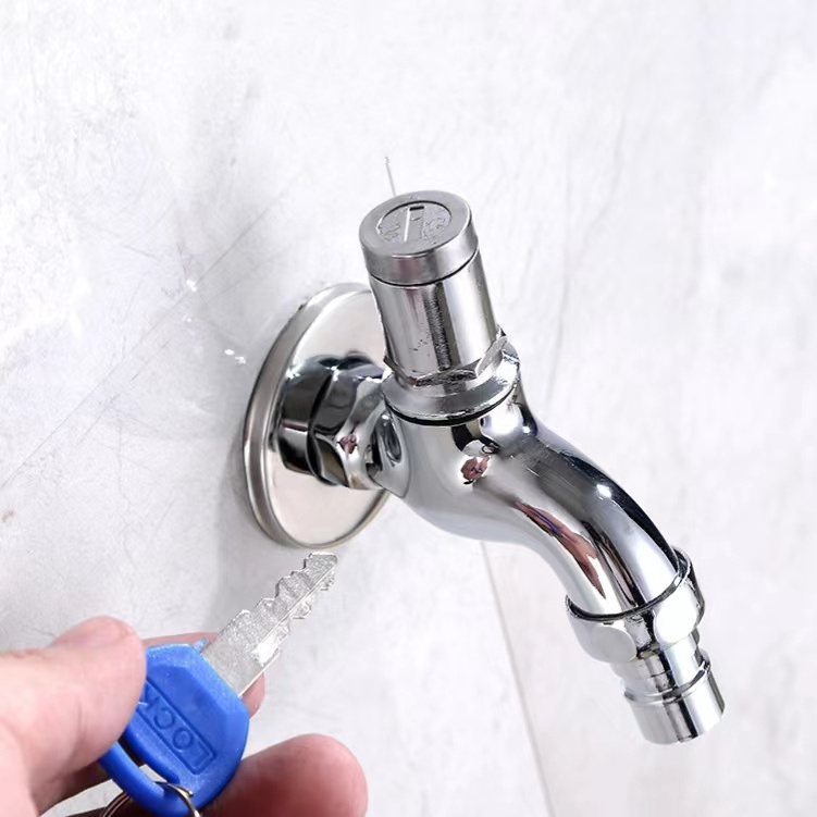 Factory Wholesale Zinc Alloy Washing Machine Faucet Polished Chrome Portable Faucets Home User External Lock Anti-Theft Tap