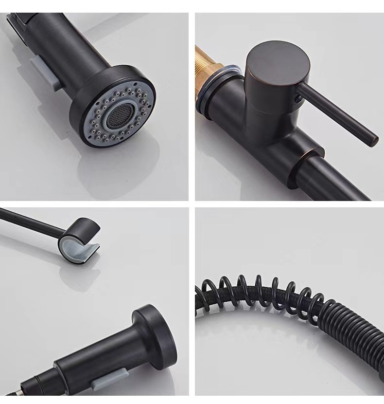 Hot Sale Flexible Single Handle Spring Kitchen Faucet Black Pull Down Kitchen Sink Faucet Pull Out Sprayer Faucet