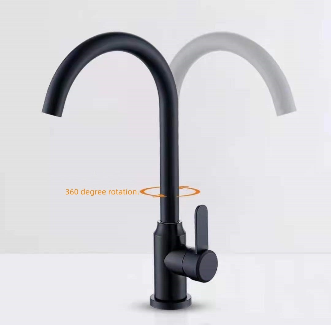 Factory Direct Cheap Price Black Deck Mounted Water Tap Swivel Spout Hot Cold Water Stainless Steel Kitchen Sink Faucet