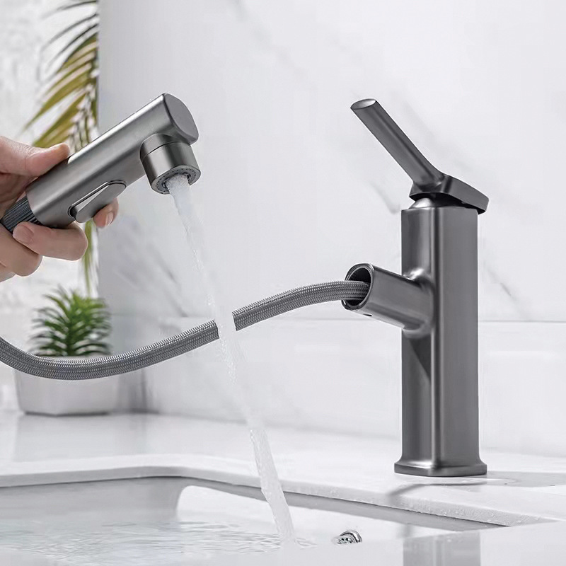 Modern Multi-function Gun Gray Flexible Rotation Pull out Basin Faucet Hot And Cold Water Sprayer Bathroom Mixer Taps