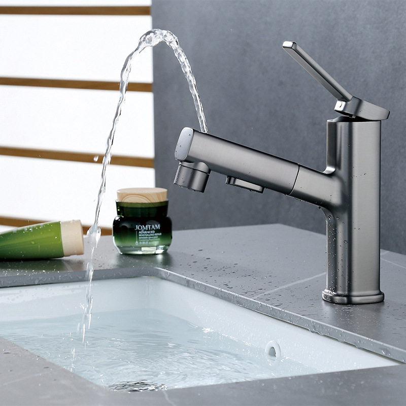 Modern Multi-function Gun Gray Flexible Rotation Pull out Basin Faucet Hot And Cold Water Sprayer Bathroom Mixer Taps