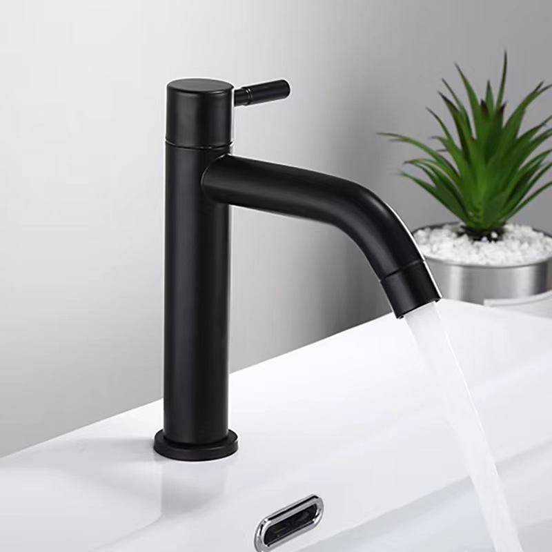 Factory Wholesale Cheap Black Stainless Steel Basin Faucet Single Cold Water Bathroom Sink Mixer Single Handle Curved Faucets