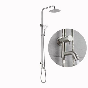 Wholesale Wall Mounted Simple Shower Faucet Stainless Steel Wire Rain Shower Set Single Cold Water Three Function Faucets