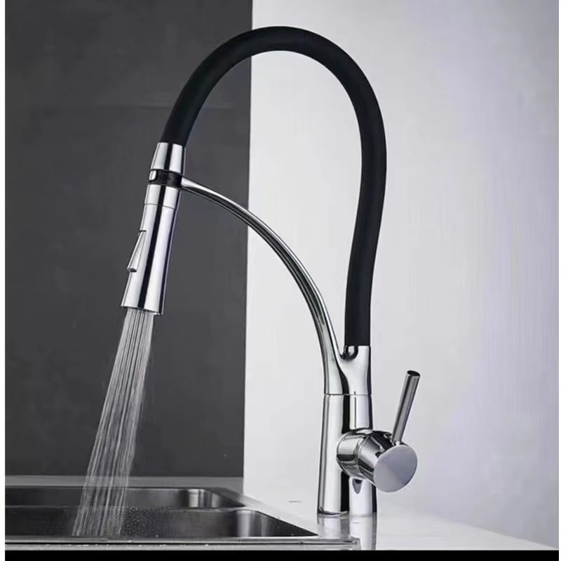 Modern Copper Silicon Spout Universal Mixer Pull Out Kitchen Sink Tap Single Handle Pull Down Sprayer Rotatable Kitchen Faucet