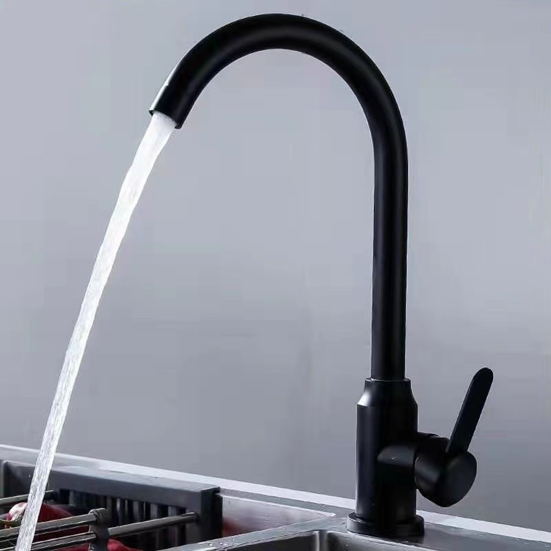 Factory Direct Cheap Price Black Deck Mounted Water Tap Swivel Spout Hot Cold Water Stainless Steel Kitchen Sink Faucet