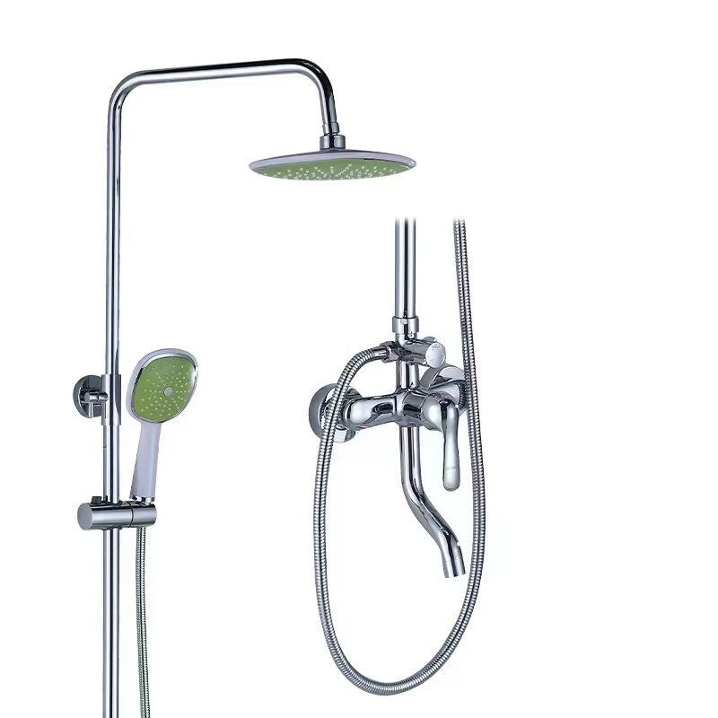 Modern Brass Simple Wall Mounted Rain Shower Column Faucet Set Chrome 3 Functions Shower Set