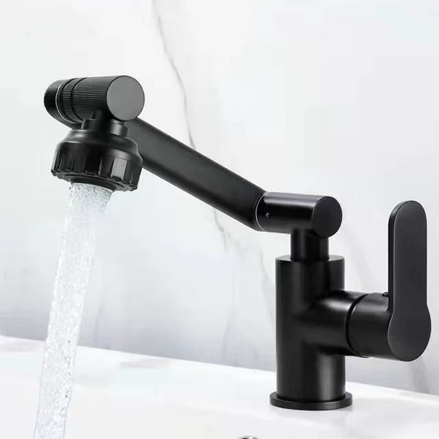 New Design Matte Black Mixer Tap Stainless Steel Folding Rotation Multifunctional 360 Degree Bathroom Wash Basin Faucet