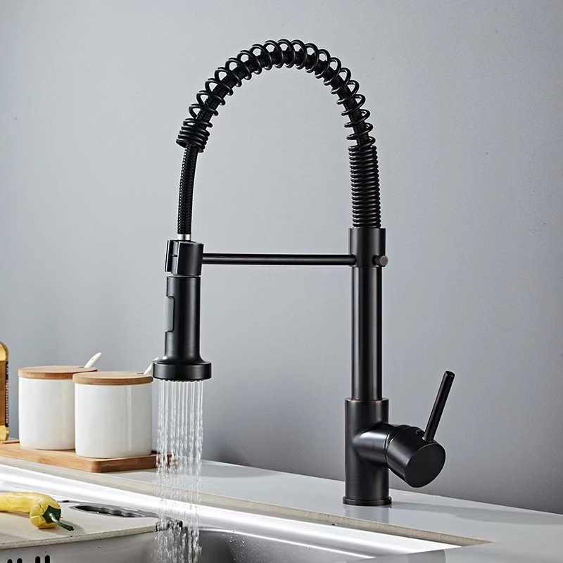 Hot Sale Flexible Single Handle Spring Kitchen Faucet Black Pull Down Kitchen Sink Faucet Pull Out Sprayer Faucet