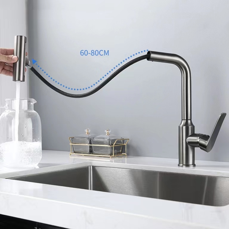 Factory New Design Gun Grey 304 Stainless Steel Rain Waterfall Faucet Single Handle Hot And Cold Kitchen Faucets Drop Sink Tap