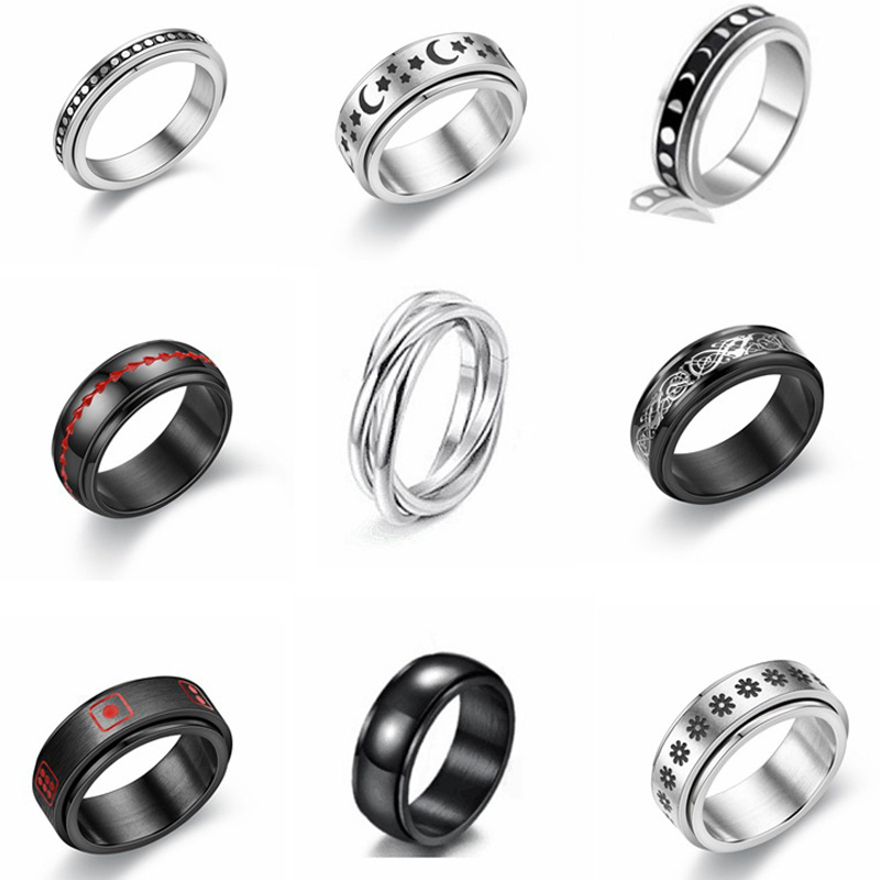 Classic Men women Rotatable Spin Fidget Anxiety Finger Rings Silver Tungsten Stainless Steel Spinner Rings