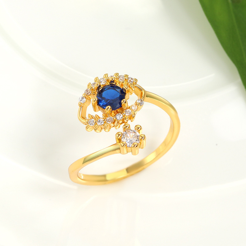 YICAI Creative Personalized Brass Gold-plated Devil's Eye Open Ring Geometric Crystal Zircon Adjustable Open Finger Ring