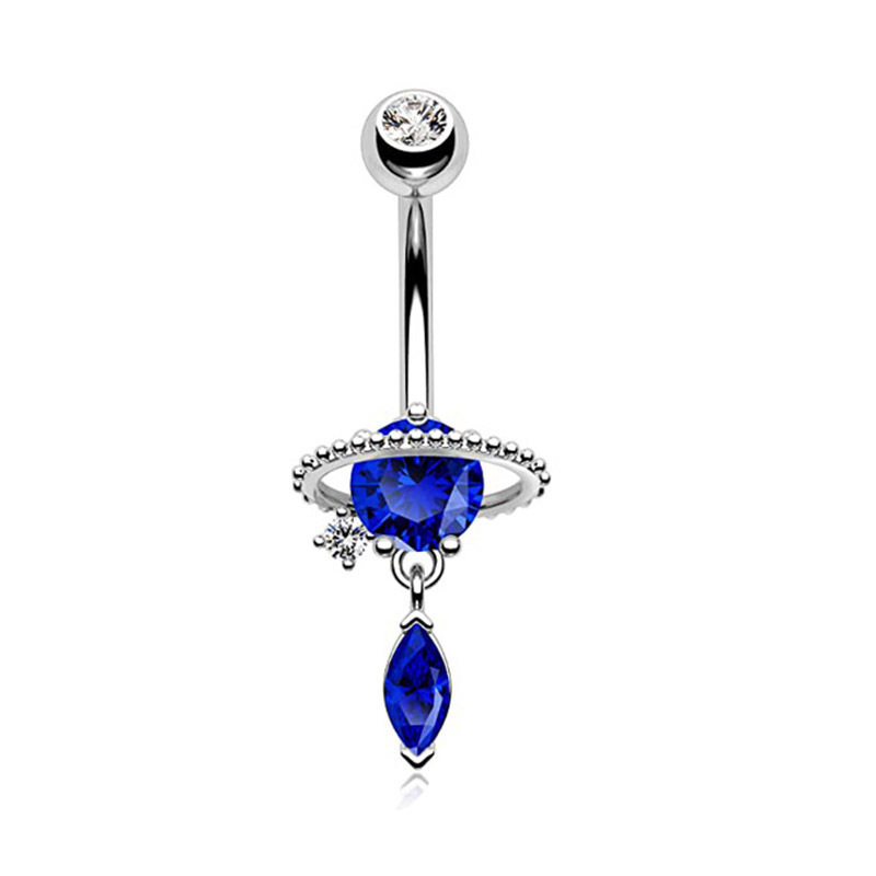 YICAI Sexy Blue Crystal Crescent Skull Belly Button Ring Piercing For Women Stainless Steel CZ Planet Belly Piercing