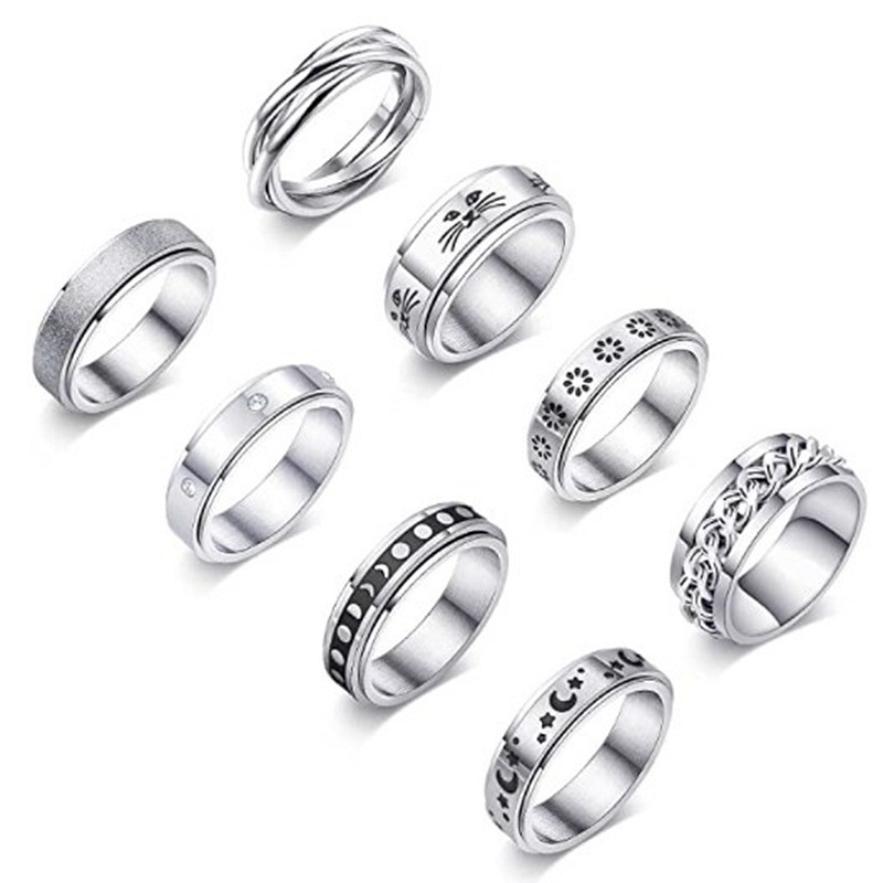 Classic Men women Rotatable Spin Fidget Anxiety Finger Rings Silver Tungsten Stainless Steel Spinner Rings