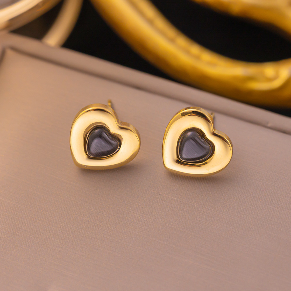 Fashion simple stainless steel 18K gold letter pearl earrings creative geometric heart C shape chain Women's earrings