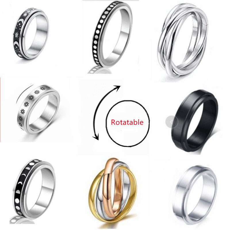 Classic Men women Rotatable Spin Fidget Anxiety Finger Rings Silver Tungsten Stainless Steel Spinner Rings