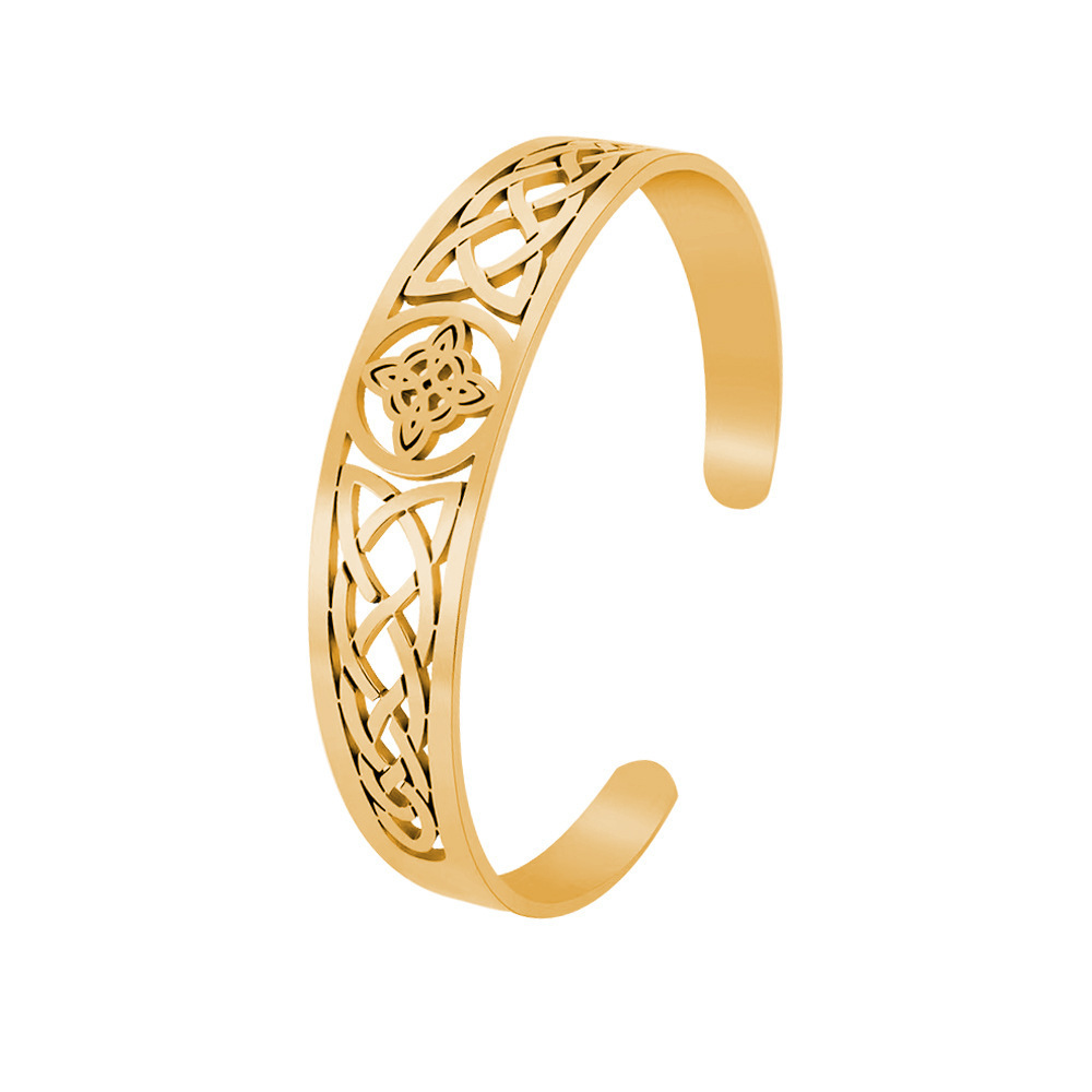 YICAI Hollow Knot Pattern Totem Openable Bracelets Stainless Steel Gold Silver Plating Witch Knot Cuff Bangle&Bracelets