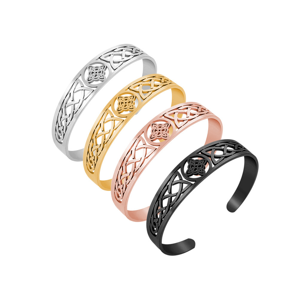 YICAI Hollow Knot Pattern Totem Openable Bracelets Stainless Steel Gold Silver Plating Witch Knot Cuff Bangle&Bracelets