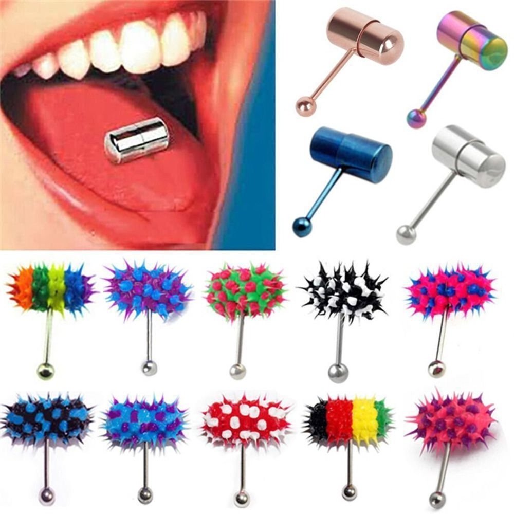 1piece Hip Hop Rubber Vibrating Tongue Ring  Stainless Steel Barbell Tongue Piercing Punk Unisex Body Jewelry