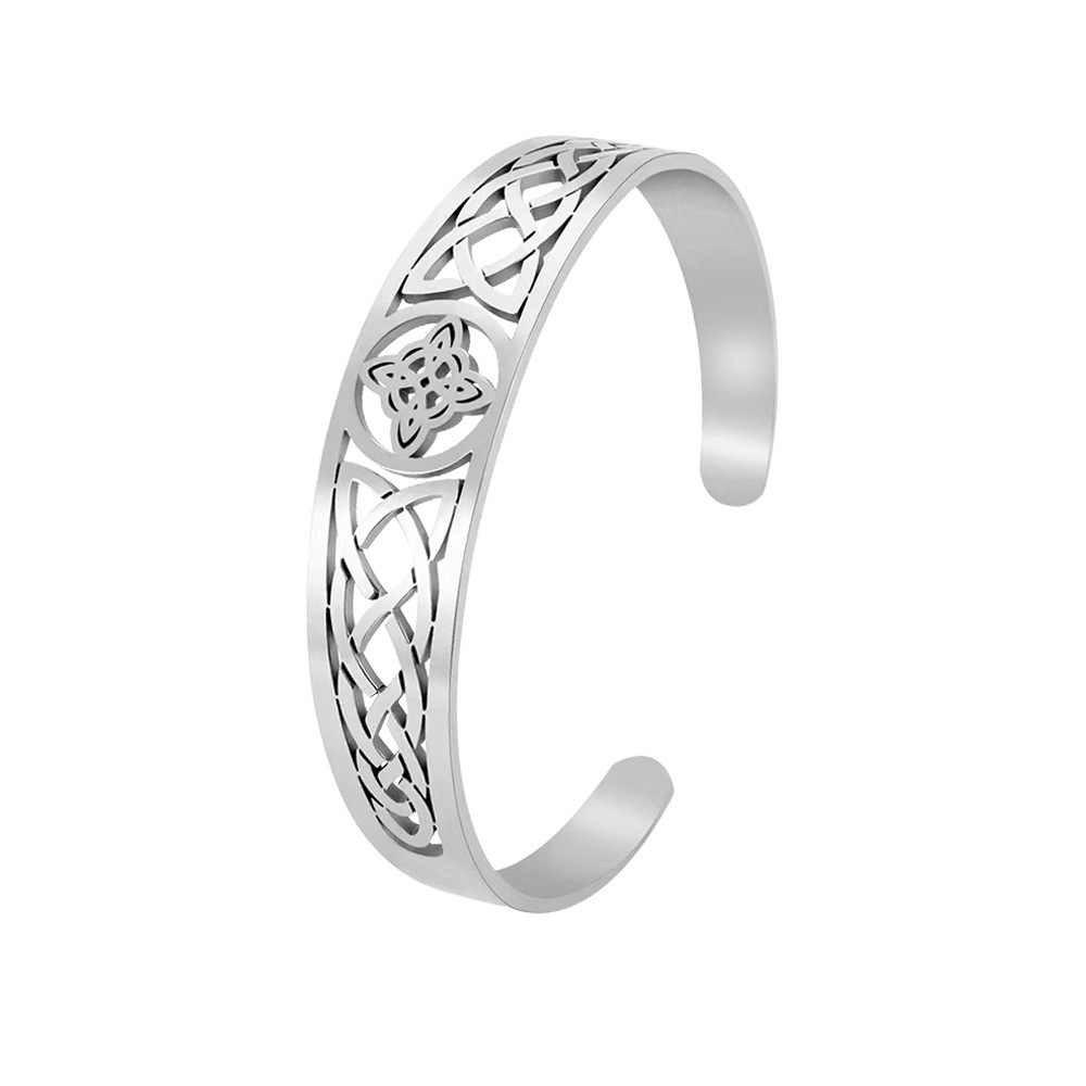 YICAI Hollow Knot Pattern Totem Openable Bracelets Stainless Steel Gold Silver Plating Witch Knot Cuff Bangle&Bracelets