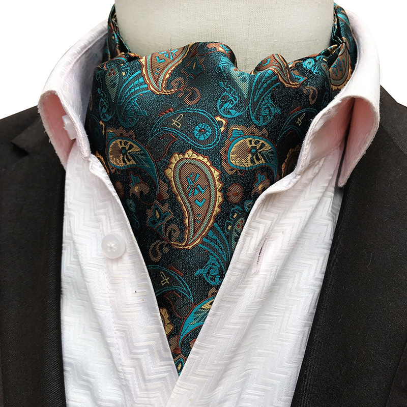 Fashion Cheap Custom Men's Paisley Screen Print Silk Cravat  Tie Wedding Ascot Scarf