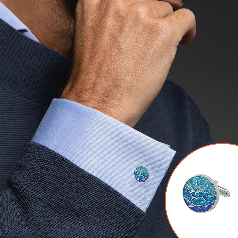 Manufacturer Wholesale Men's French Shirt Cuffs Button White Blue Alloy Drip Cufflinks Buckle Knot