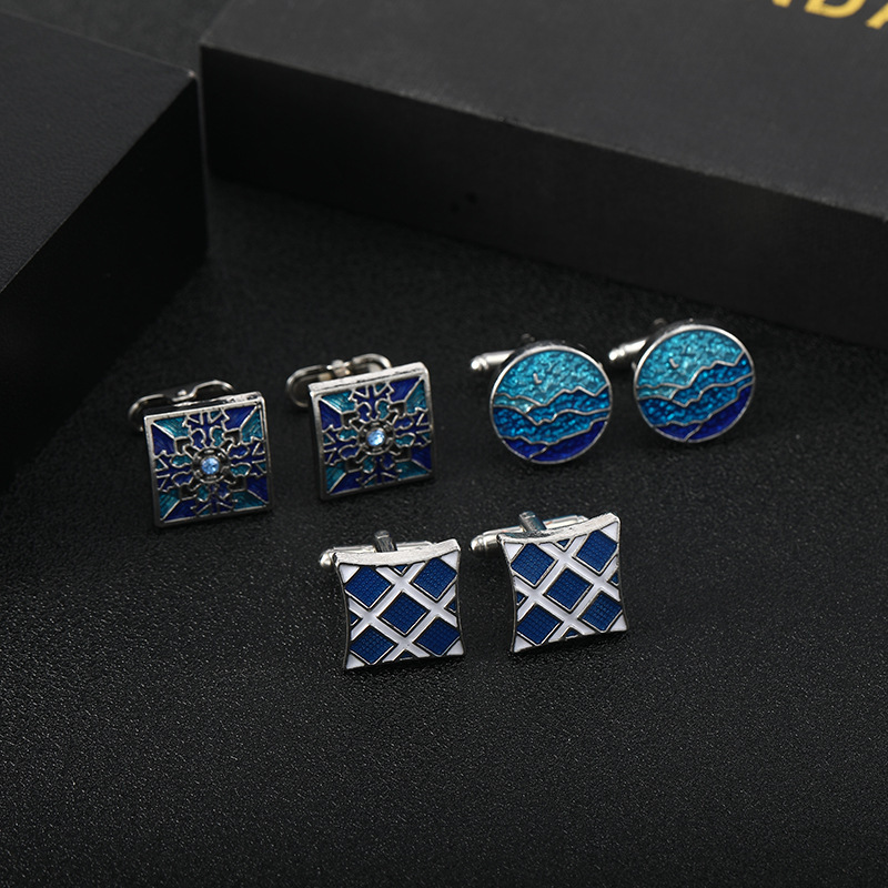 Manufacturer Wholesale Men's French Shirt Cuffs Button White Blue Alloy Drip Cufflinks Buckle Knot