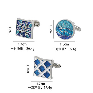 Manufacturer Wholesale Men's French Shirt Cuffs Button White Blue Alloy Drip Cufflinks Buckle Knot