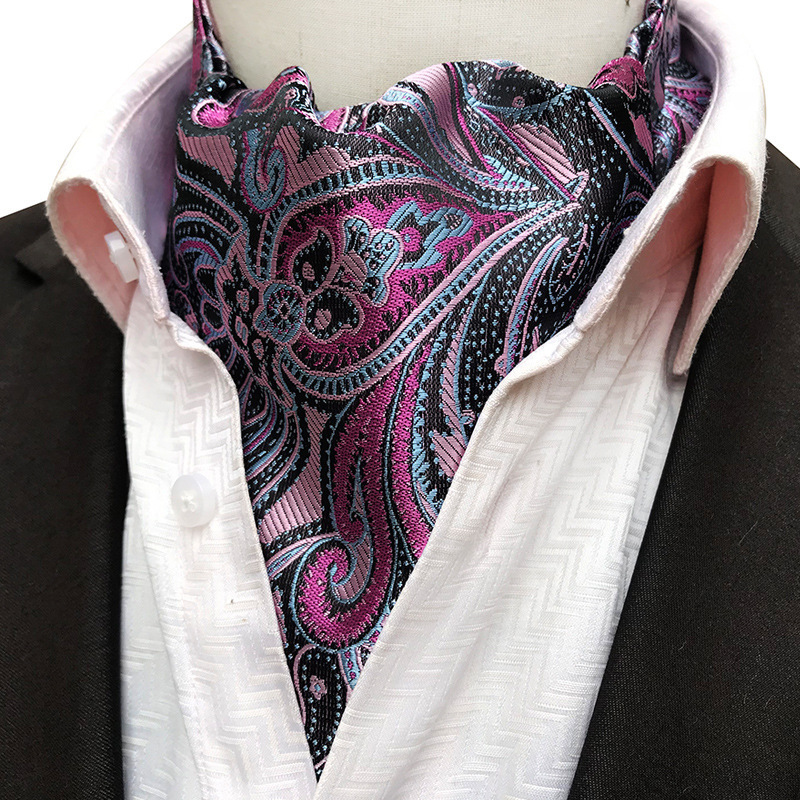 Fashion Cheap Custom Men's Paisley Screen Print Silk Cravat  Tie Wedding Ascot Scarf