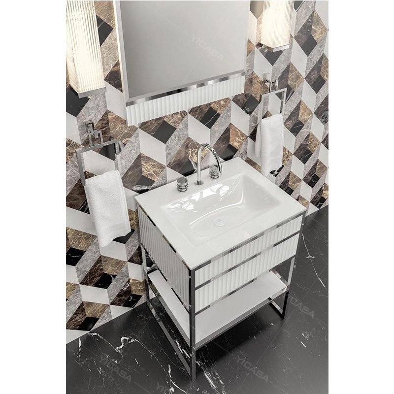 Silver stainless steel modern bathroom cabinet sink cabinet with intelligent mirror small house type can be customized