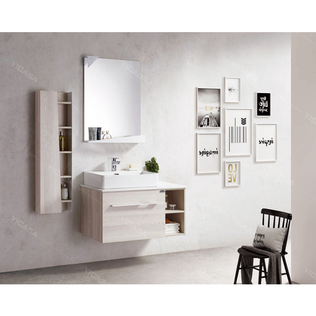 Bathroom Cabinet Mirror solid wood Design hotel Foshan factory White PVC Corner Furniture Waterproof bathroom vanity