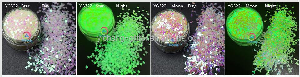 Glows  Polyester Five Star Heart Moon Shape Glow in dark Glitter for Nails Tumbler Crafts Resin