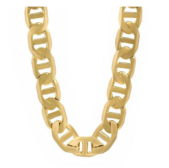 12mm Gold Plated Mariner Chain Necklace, 316l Stainless Steel Heavy Mariner Chain